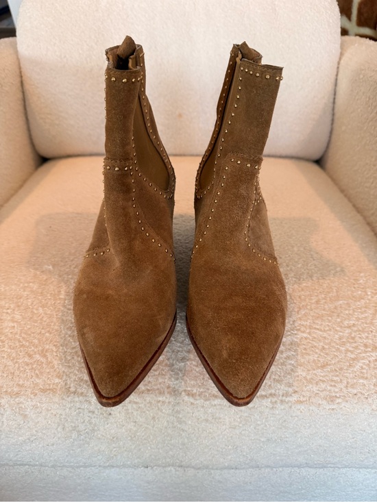 PAIGE Shoes - PAIGE Brown Suede Pointed-Toe Studded Ankle Booties